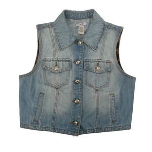 Caché Embellished Buttons Denim Jean Vest Size Medium Women's
